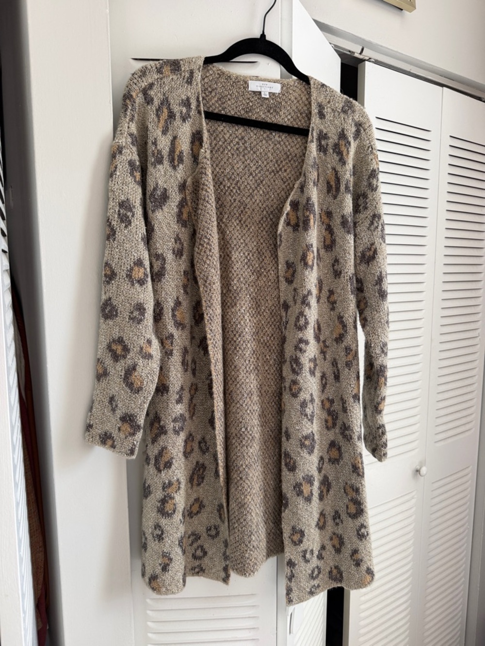 new directions Leopard-Print Open Cardigan in Beige, Brown and Gray